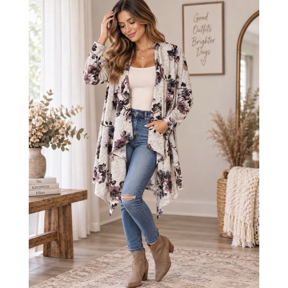 Floral Waterfall Duster Cardigan Women S Boho Romantic Cottagecore Lagenlook